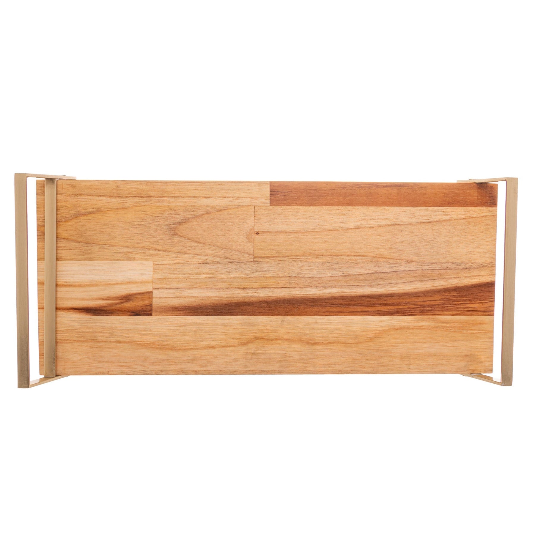 Bandeja de Madeira Teca com Aço Champanhe 41cm