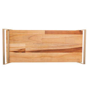 Bandeja de Madeira Teca com Aço Champanhe 41cm