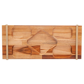 Bandeja de Madeira Teca com Aço Champanhe 41cm