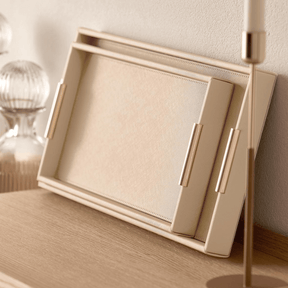 Bandeja Decorativa em MDF e PU Bege 33cm
