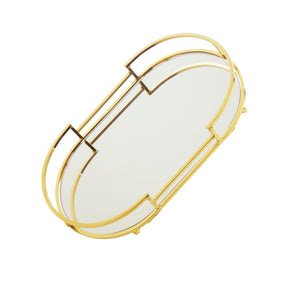 Bandeja Decorativa Metal Dourada 26cm