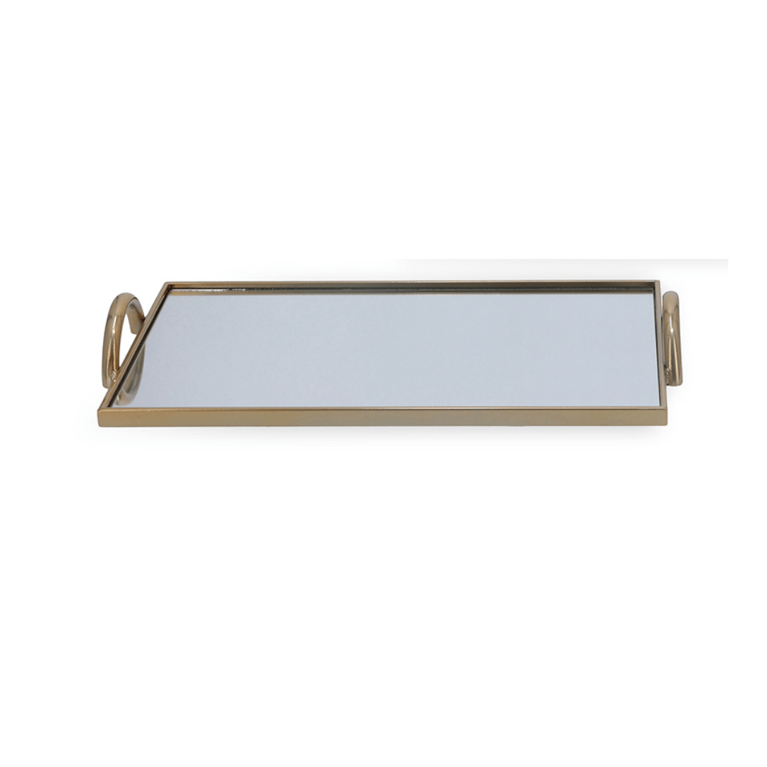Bandeja em Metal com Espelho Dourado 40,5cm
