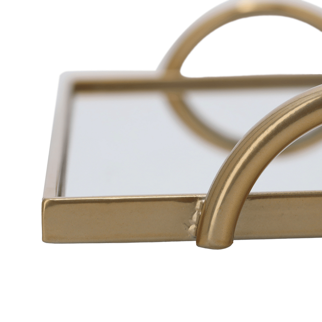 Bandeja em Metal com Espelho Dourado 40,5cm
