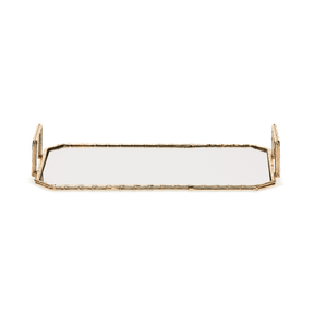 Bandeja em Metal Dourada com Espelho P 39,5cm