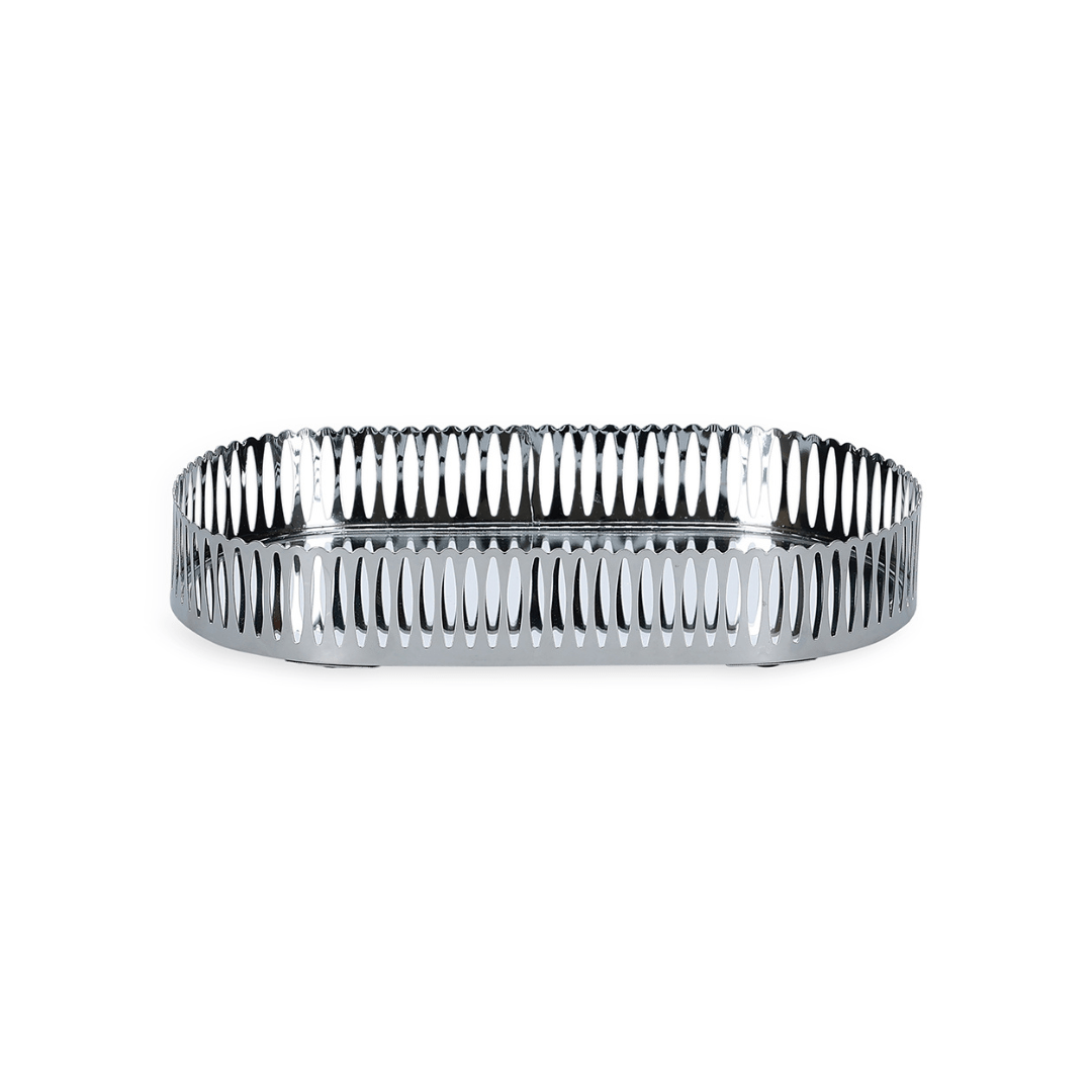 Bandeja Oval de Metal Espelhada Cromada 26cm