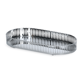 Bandeja Oval de Metal Espelhada Cromada 32,5cm