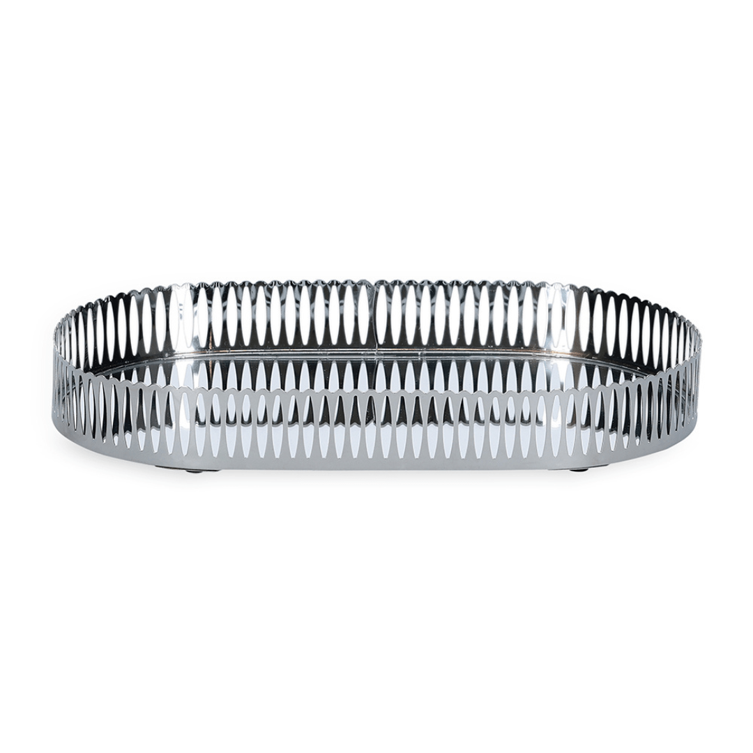 Bandeja Oval de Metal Espelhada Cromada 32,5cm