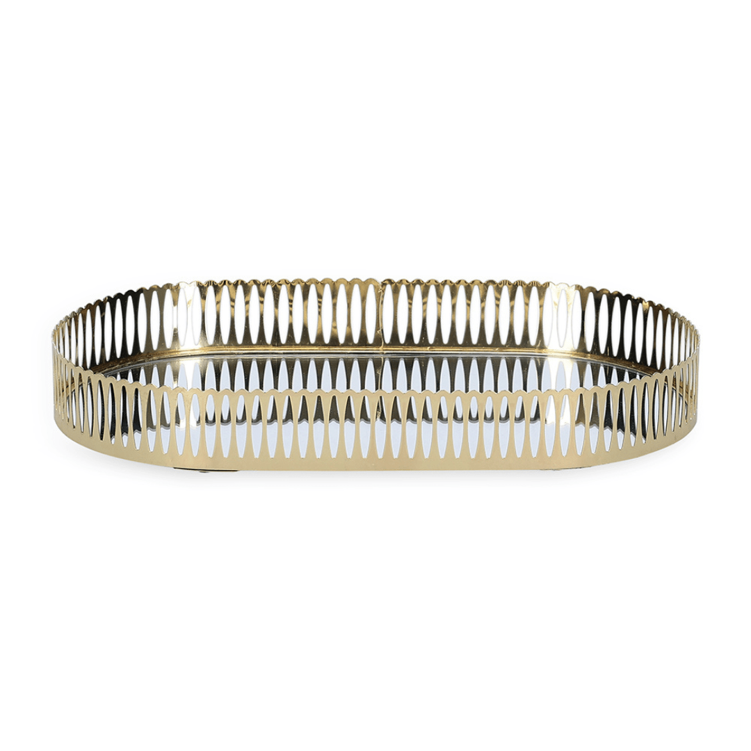 Bandeja Oval de Metal Espelhada Dourada 32,5cm