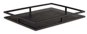 Bandeja Preta Em Madeira E Metal   36 Cm