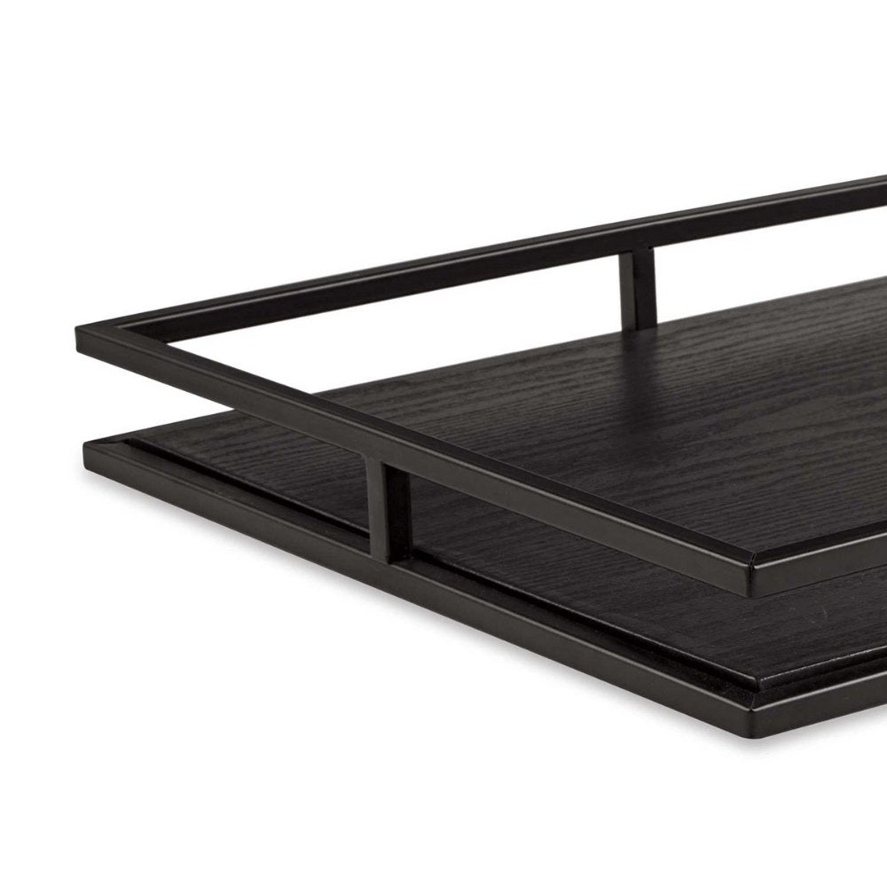 Bandeja Preta em Madeira e Metal - 5 x 45 x 35 cm