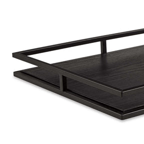 Bandeja Preta em Madeira e Metal - 5 x 45 x 35 cm