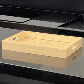 Bandeja Retangular de MDF com Fundo Vidro Trelica 30cm