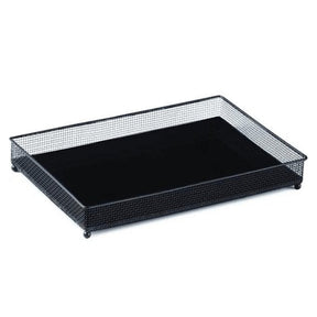 Bandeja Retangular Preta Em Metal Com Espelho Preto 4 x 24 x 12 cm