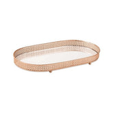 Bandeja Rose Gold em Metal com Espelho Oval P 28,5 cm x 13,5 cm x 4 cm