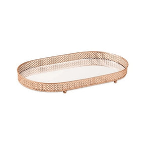 Bandeja Rose Gold em Metal com Espelho Oval P 28,5 cm x 13,5 cm x 4 cm