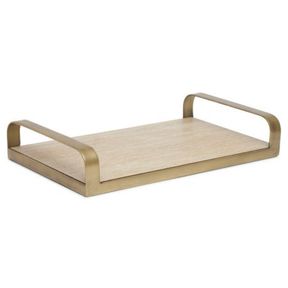 Bandeja Decorativa em MDF e Metal Champanhe 41cm