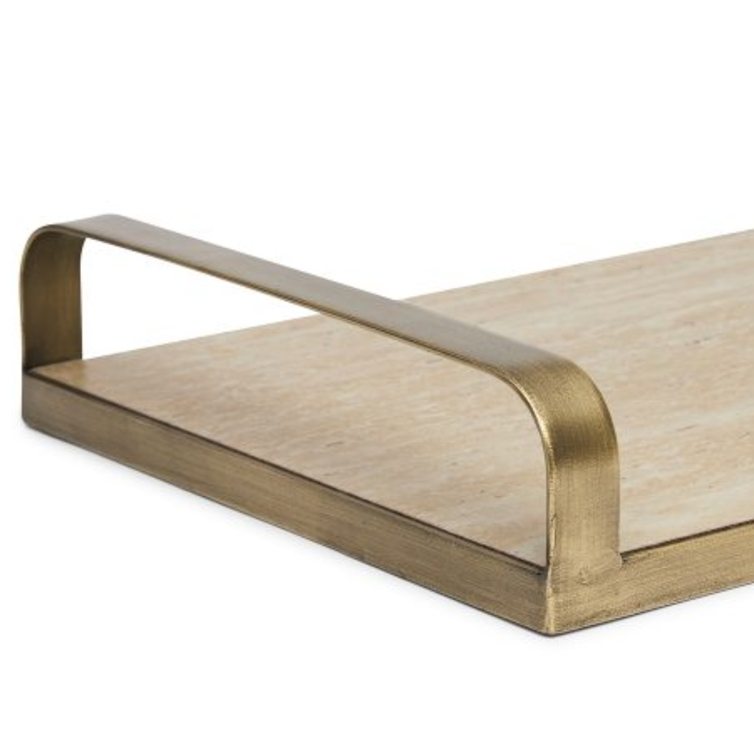 Bandeja Decorativa em MDF e Metal Champanhe 24cm