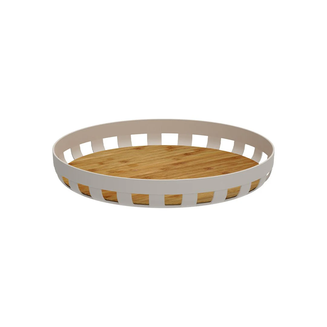 Bandeja Redonda Lume Plástico e Bambu Bege 35cm
