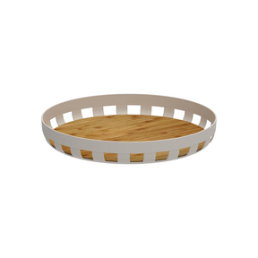 Bandeja Redonda Lume Plástico e Bambu Bege 35cm