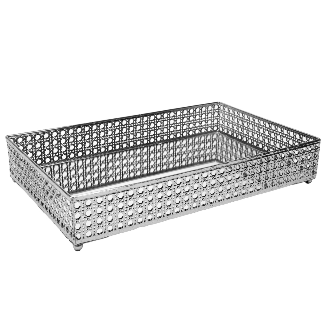 Bandeja de Metal Versalhes com Espelho Prata 38cm
