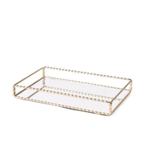 Bandeja Retangular Metal Espelhada Dourada 36,5cm