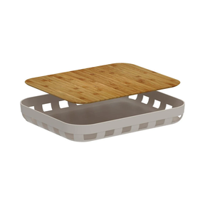 Bandeja Retangular Lume Plástico e Bambu Bege 35,5cm
