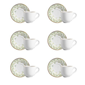 Jogo 6 Xicaras de Café com Pires Verde Arabesco 90ml