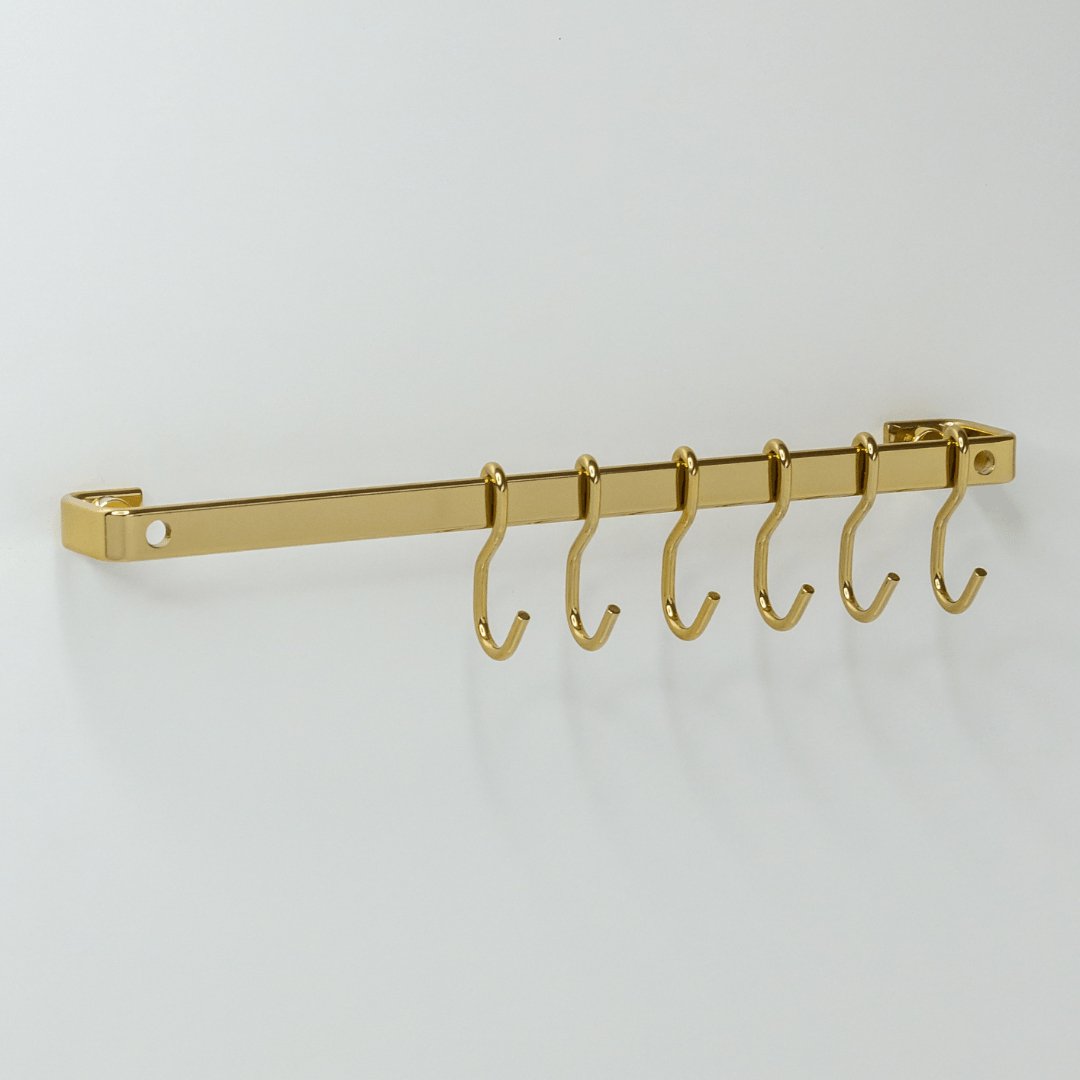 Barra De Cozinha 30 Cm Porta Utensílios 6 Ganchos Dourada