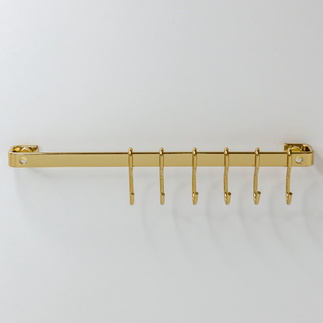 Barra De Cozinha 30 Cm Porta Utensílios 6 Ganchos Dourada