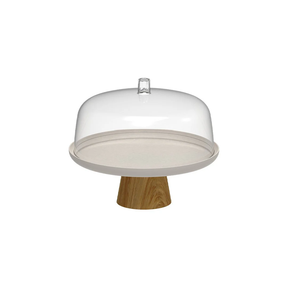 Prato para Bolo Boleira Lume Bege em Bambu com Tampa 27,5cm