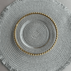 Prato Sobremesa Cristal com Borda Bolinha Dourada Pearl - 20 cm