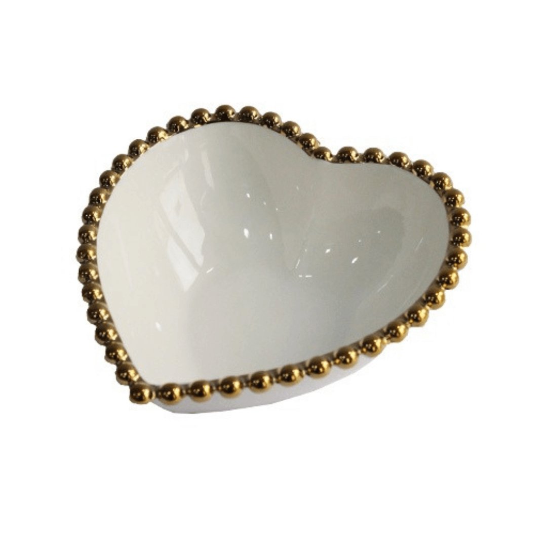 Bowl Coração Branco Dots Dourado 15cm