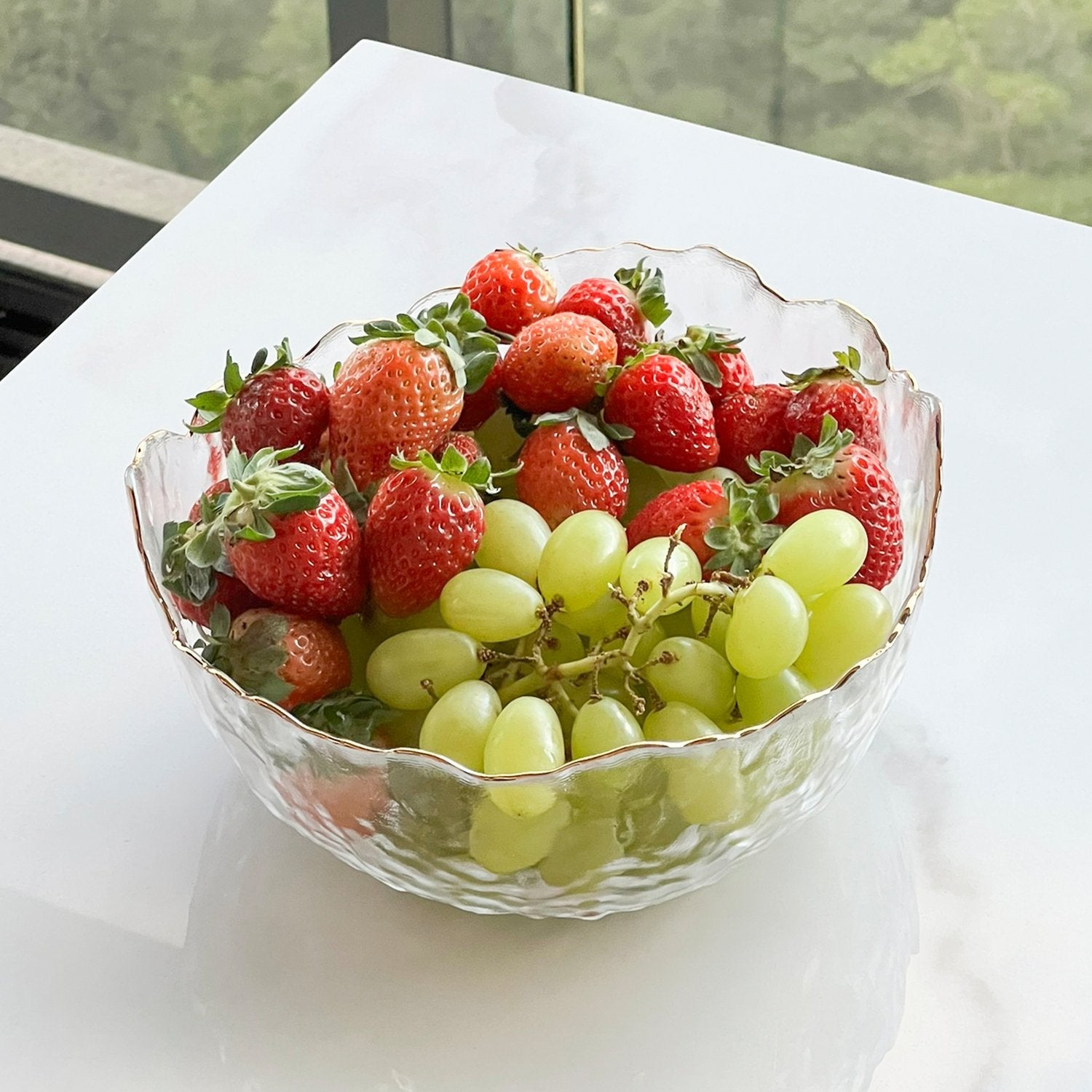 Bowl Cristal de Chumbo Martelado com Borda Dourada Taj 16,5cm