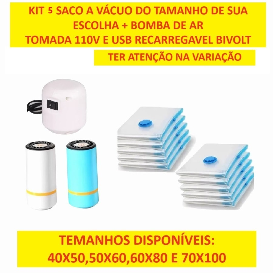 Kit Vácuo Inteligente Pro: 5 Sacos + Bomba Automática