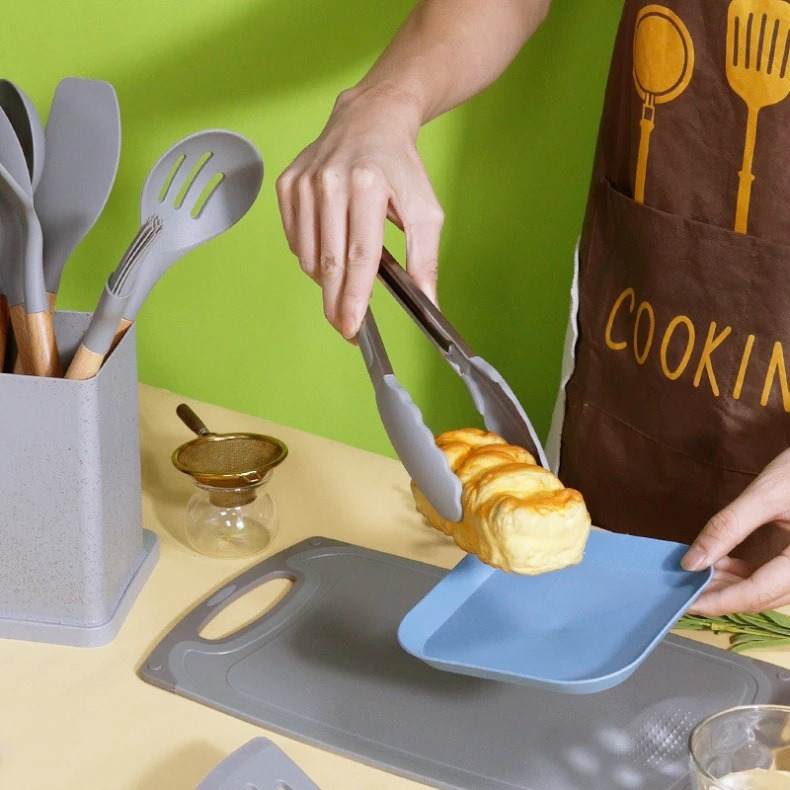 Kit 19 Peças de Utensílios Em Silicone Com Cabo de Madeira