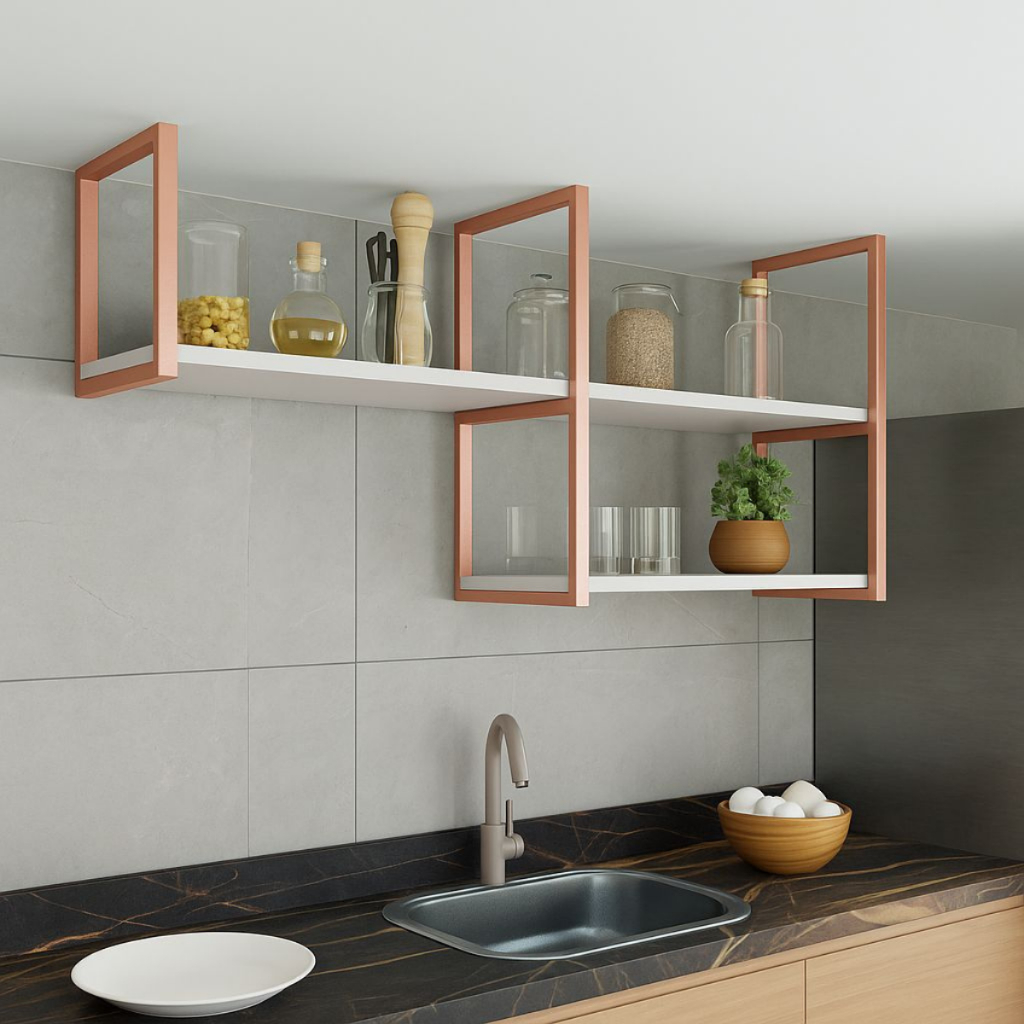 Prateleira Suspensa Estilo Industrial Rose Gold