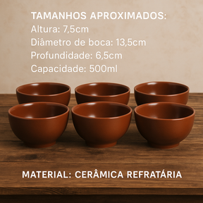 Kit 6 Cumbucas Refratárias Em Porcelana Gourmet (500ml) Marrom