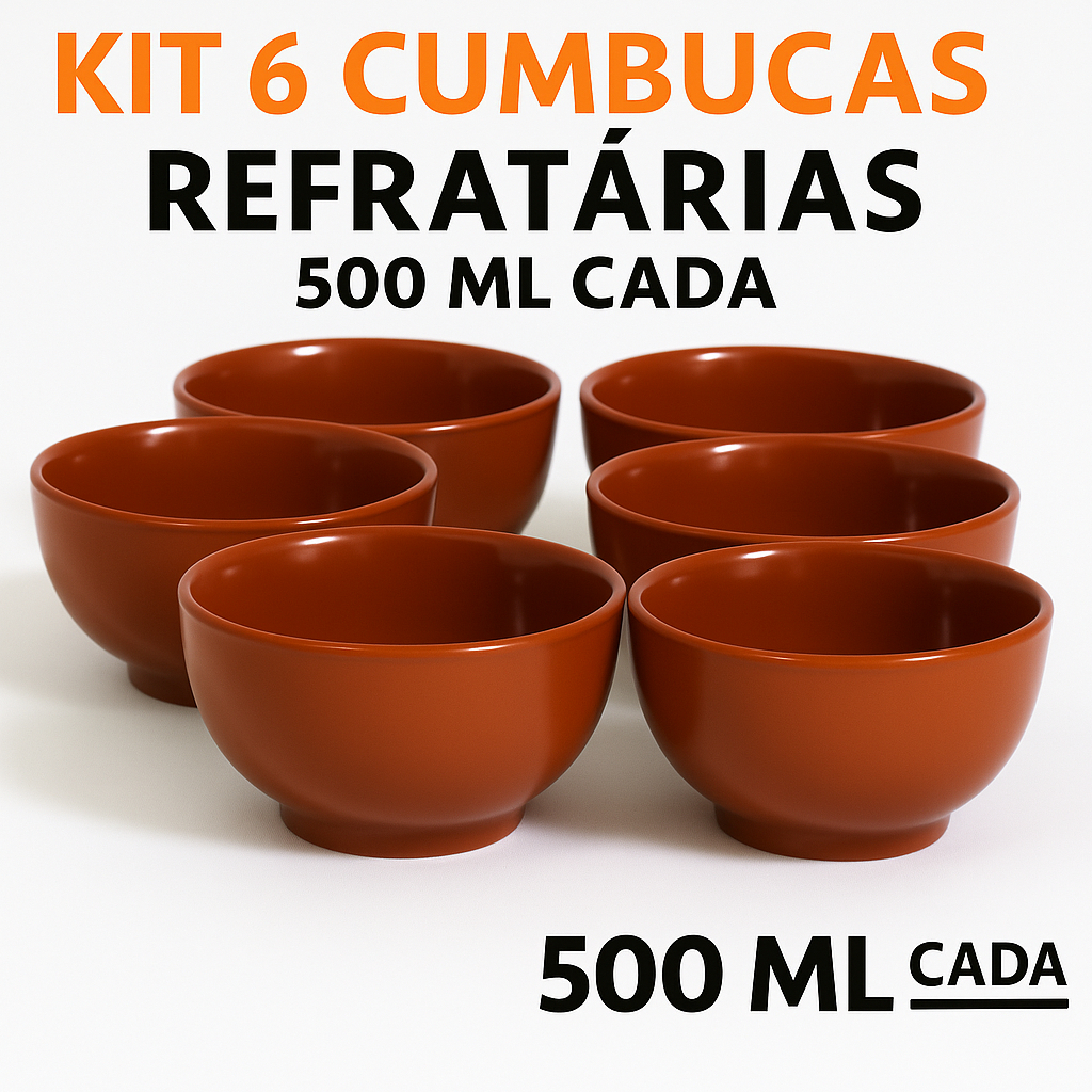 Kit 6 Cumbucas Refratárias Em Porcelana Gourmet (500ml) Marrom