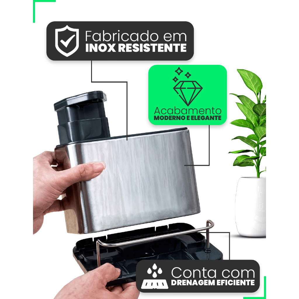 Dispenser Porta Detergente E Esponja 3 Em 1
