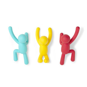 Buddy Conjunto Cabideiro Gancho de Parede Azul Amarelo e Vermelho - 3 Peças