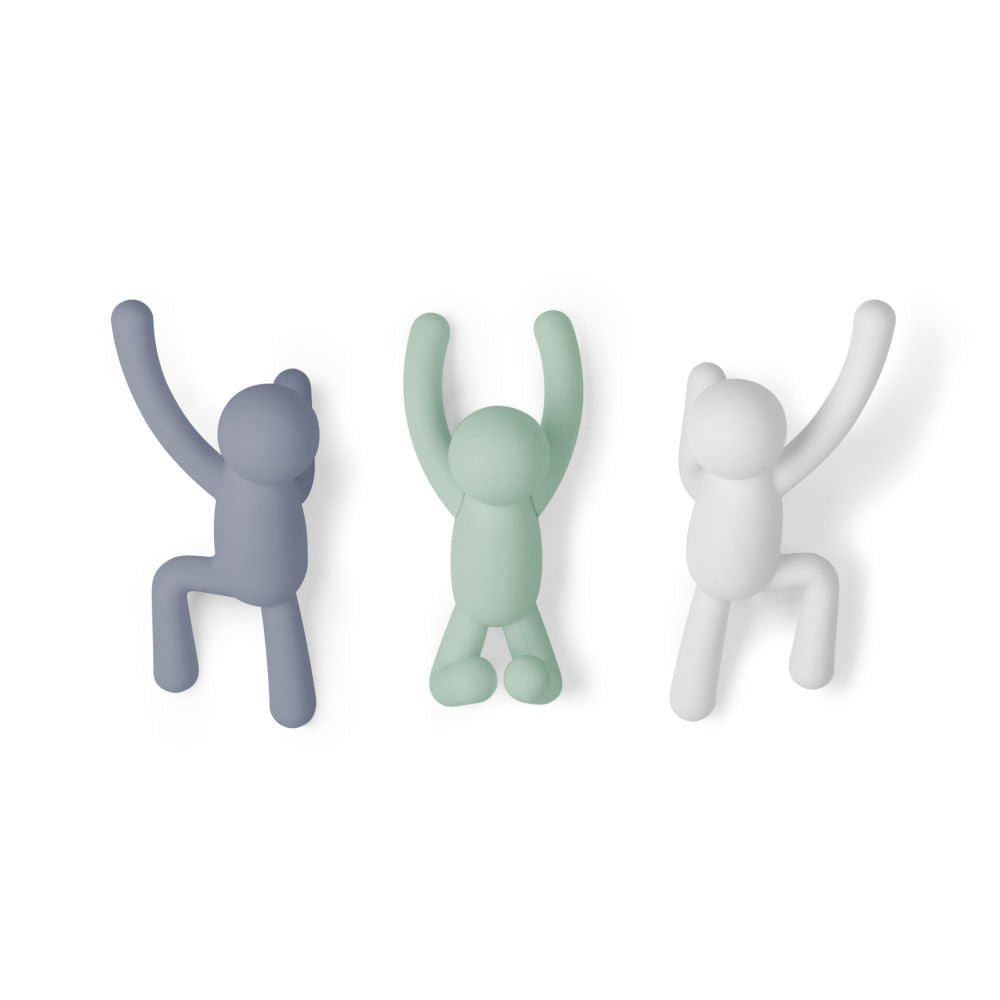 Buddy Conjunto Cabideiro Gancho de Parede Verde Azul e Branco - 3 Peças
