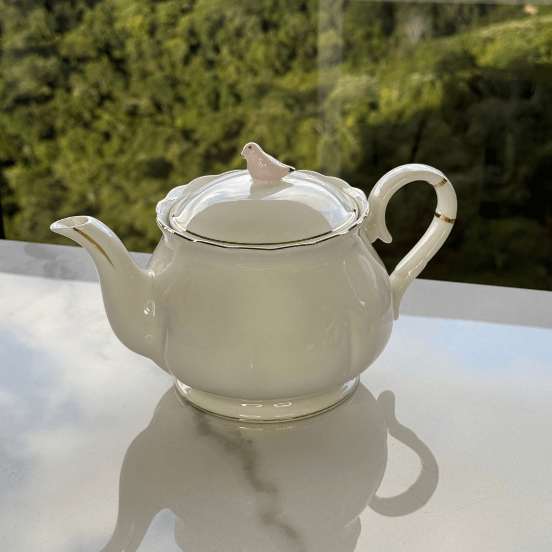 Bule de Porcelana Birds Branco 1 Litro