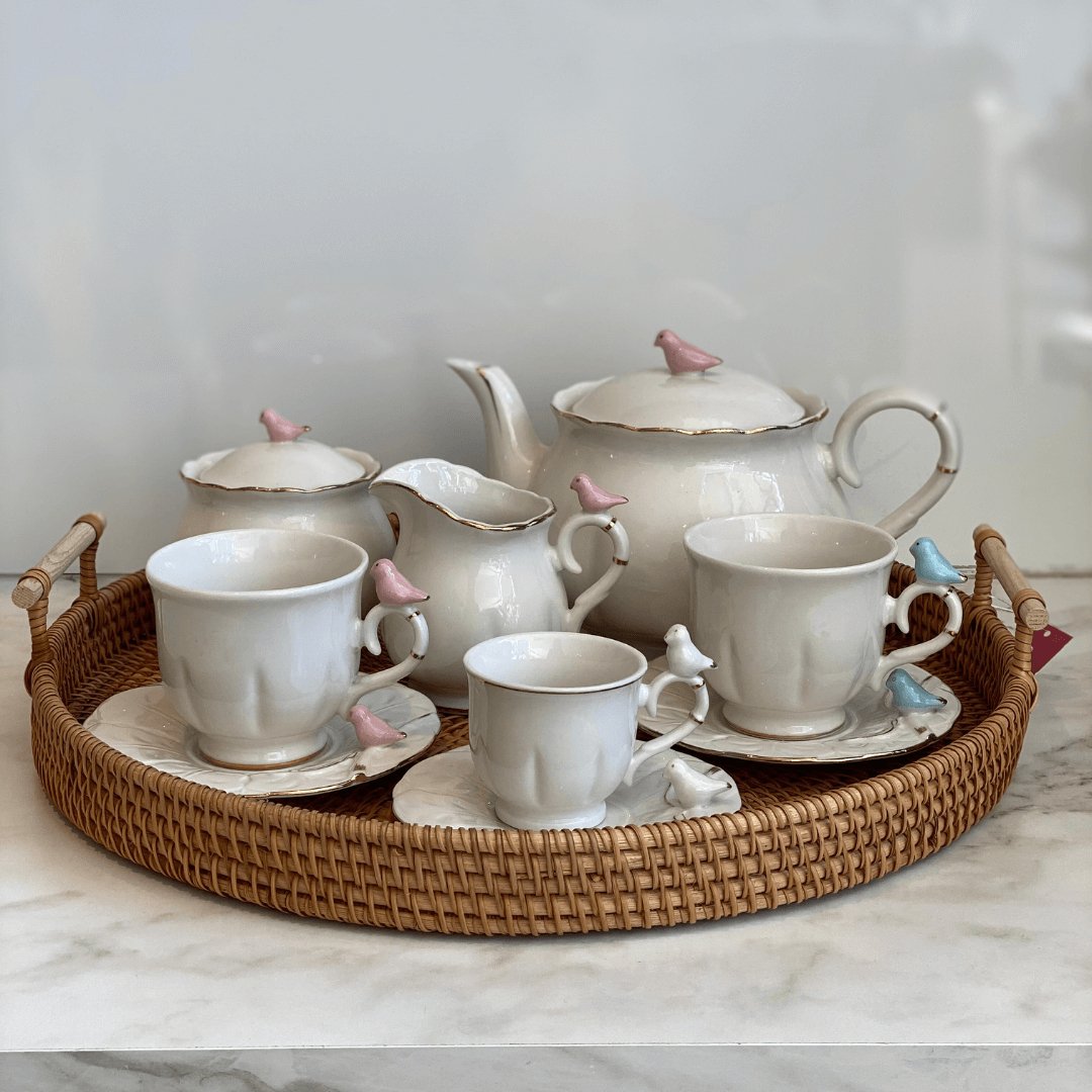 Bule de Porcelana Birds Branco 1 Litro