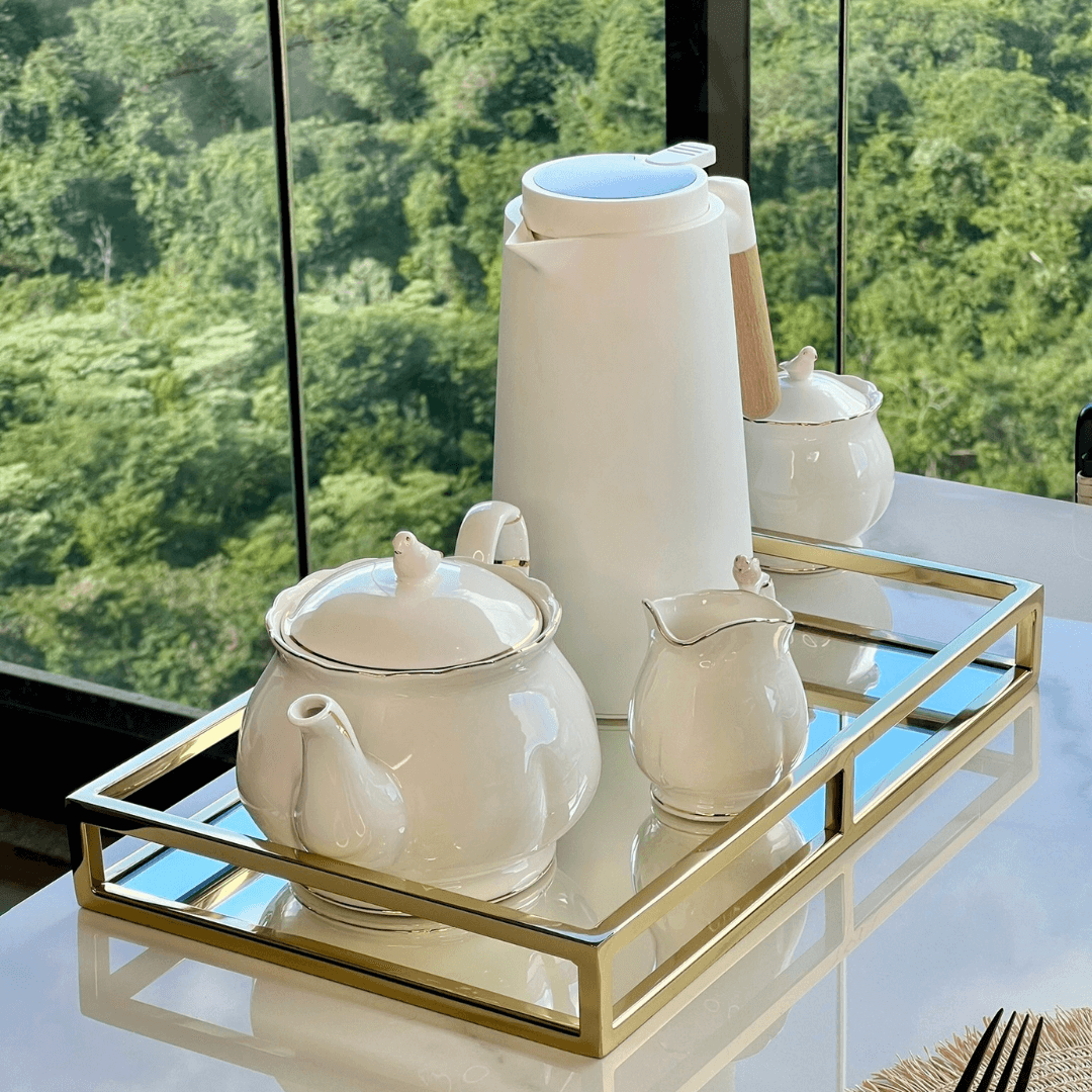 Bule de Porcelana Birds Branco 1 Litro