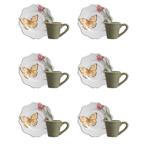 Jogo 6 Xicaras de Café com Pires Butterfly 100ml