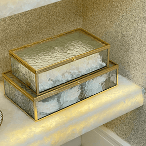 Caixa de Vidro e Metal Dourado 21cm P