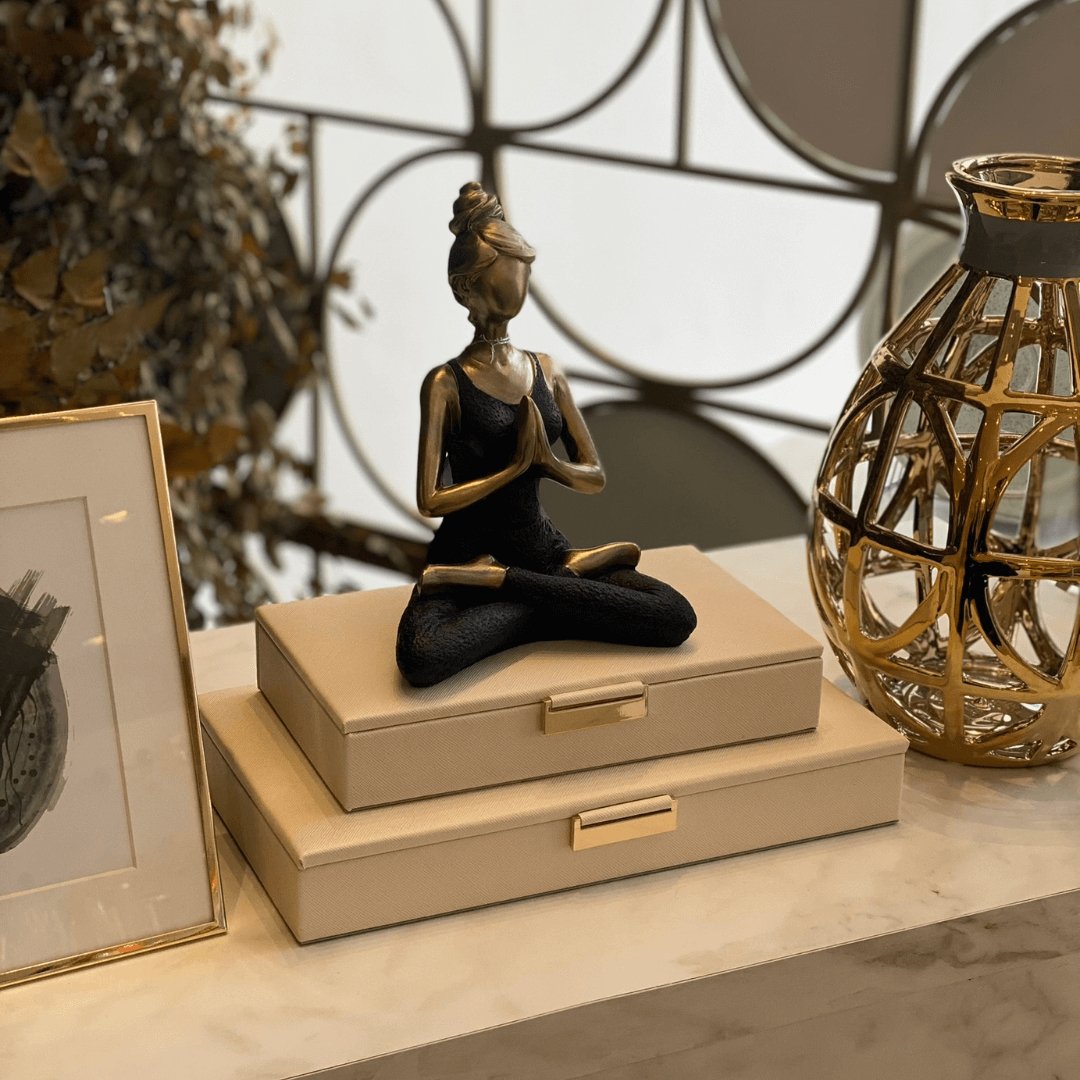 Caixa Decorativa em MDF com Revestimento em PU Bege 21cm