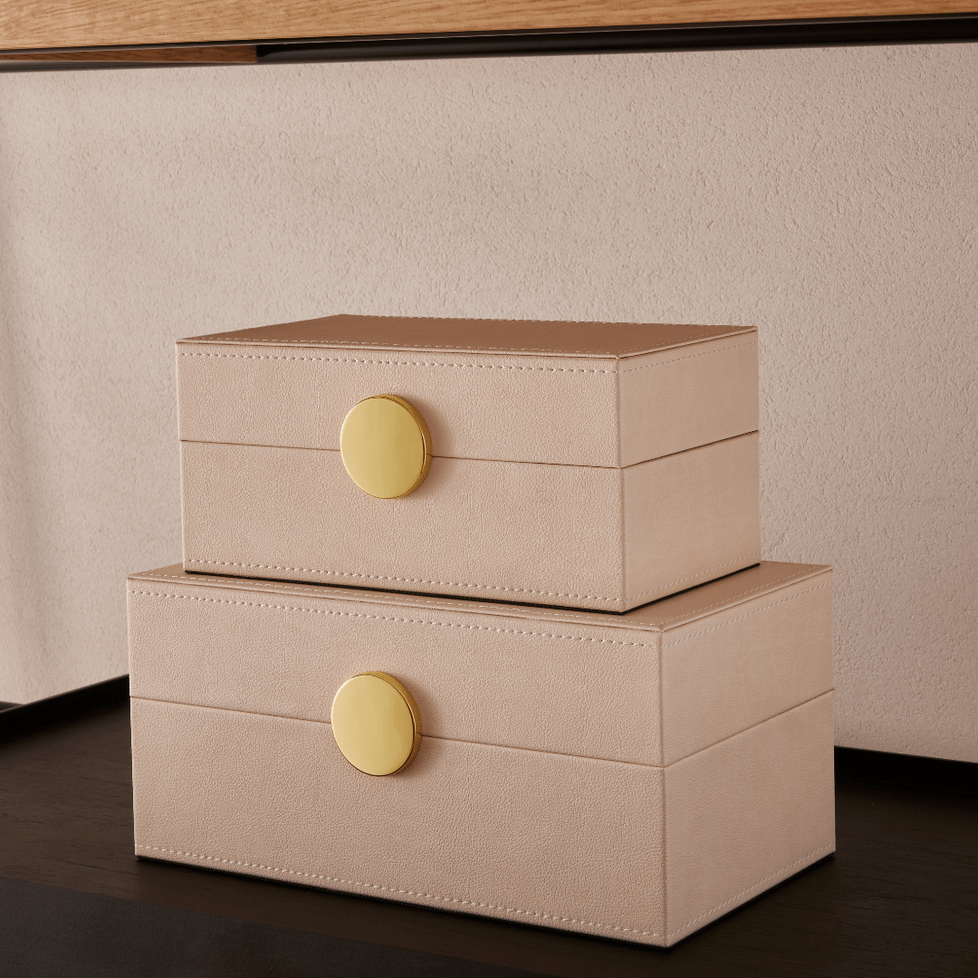 Caixa Decorativa em MDF e PU Bege 28cm G