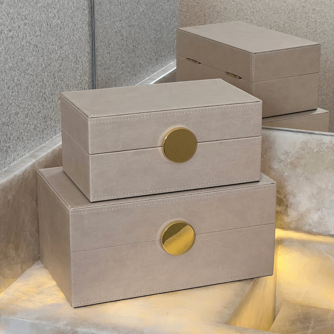 Caixa Decorativa em MDF e PU Bege 23cm P