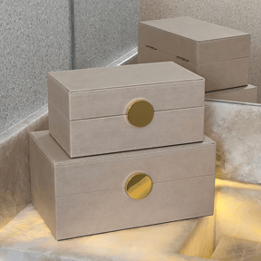 Caixa Decorativa em MDF e PU Bege 23cm P